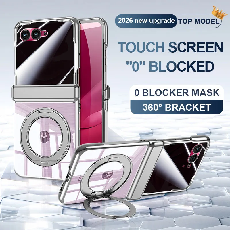 

Electroplated 360 °Rotation Bracket Case for Motorola Razr 70 60 Ultra 5G Spring Hinge Protection Cover with Tempered Glass Film