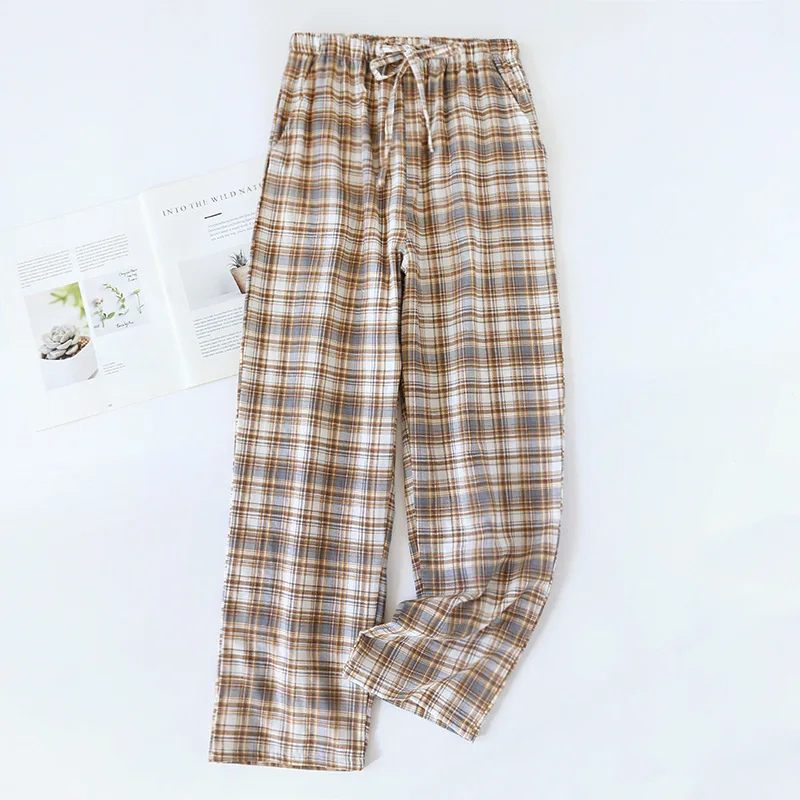 2024 Spring/Summer New Couple Sleepwear 100% Cotton Thin Loose Large Men\'s and Women\'s Checkered Casual Pants Home Pants