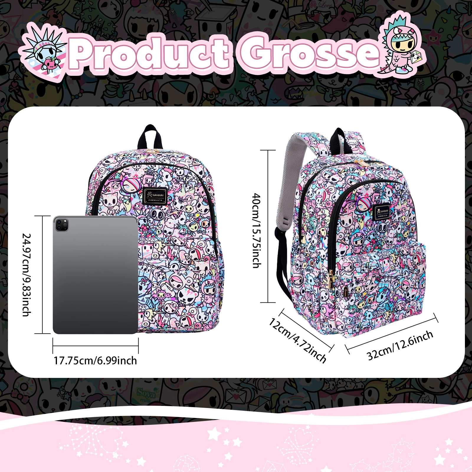 Tokidoki Travel Backpack for Women Shoulder Bag Unicorno Casual Daypack for Work Weekender Business Hiking