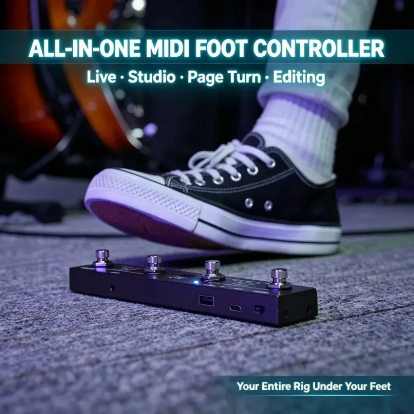M-VAVE Chocolate MIDI Foot Controller Host Port 4 Switch OLED Bluetooth USB-C Programmable For Guitar Keyboard DAW Recording view 6
