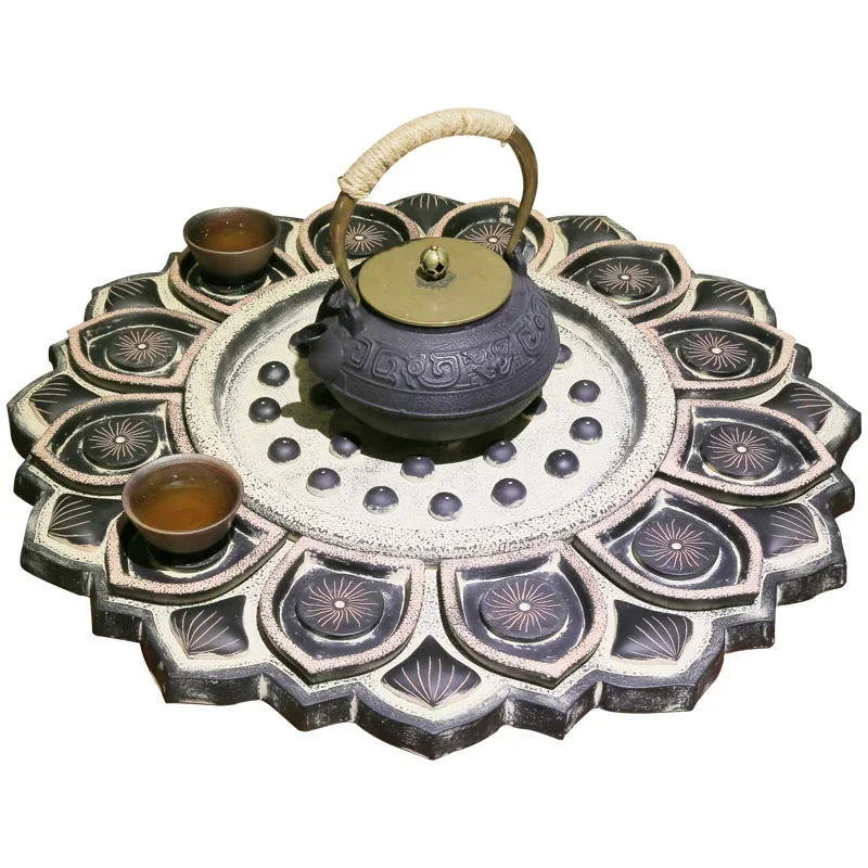 

Creative New Chinese Art Tea Tray Living Room Club Tea House round Zen Ornament Craft Grinding Plate Kung Fu Tea Set