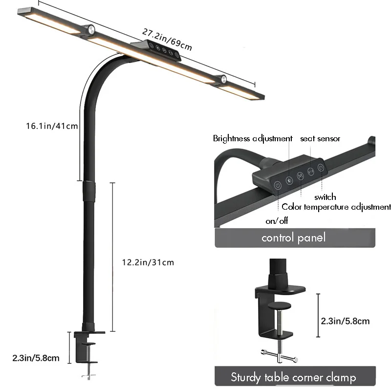 

Smart LED Three-Head Eye Protection Desk Lamp Gooseneck Design for Office Nail Clip Learning Reading Light