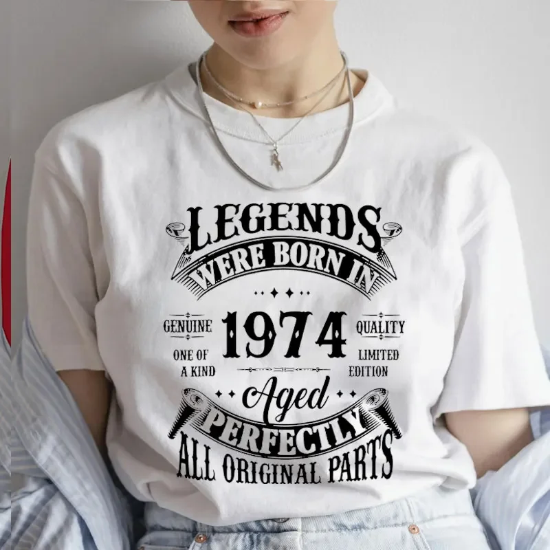 Camiseta con estampado de leyendas nacen en 1974, ropa para mujer, camiseta Vintage para mujer 1974, camiseta Harajuku para mujer, ropa de calle de moda