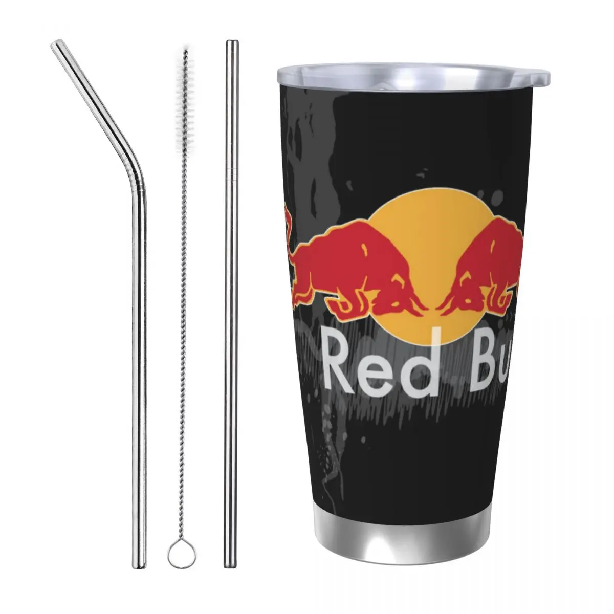 RB Red Drink Tumbler Vacuum Insulated Race Bulled Thermal Cup with Lid Straw Outdoor Mugs Water Bottle, 20oz