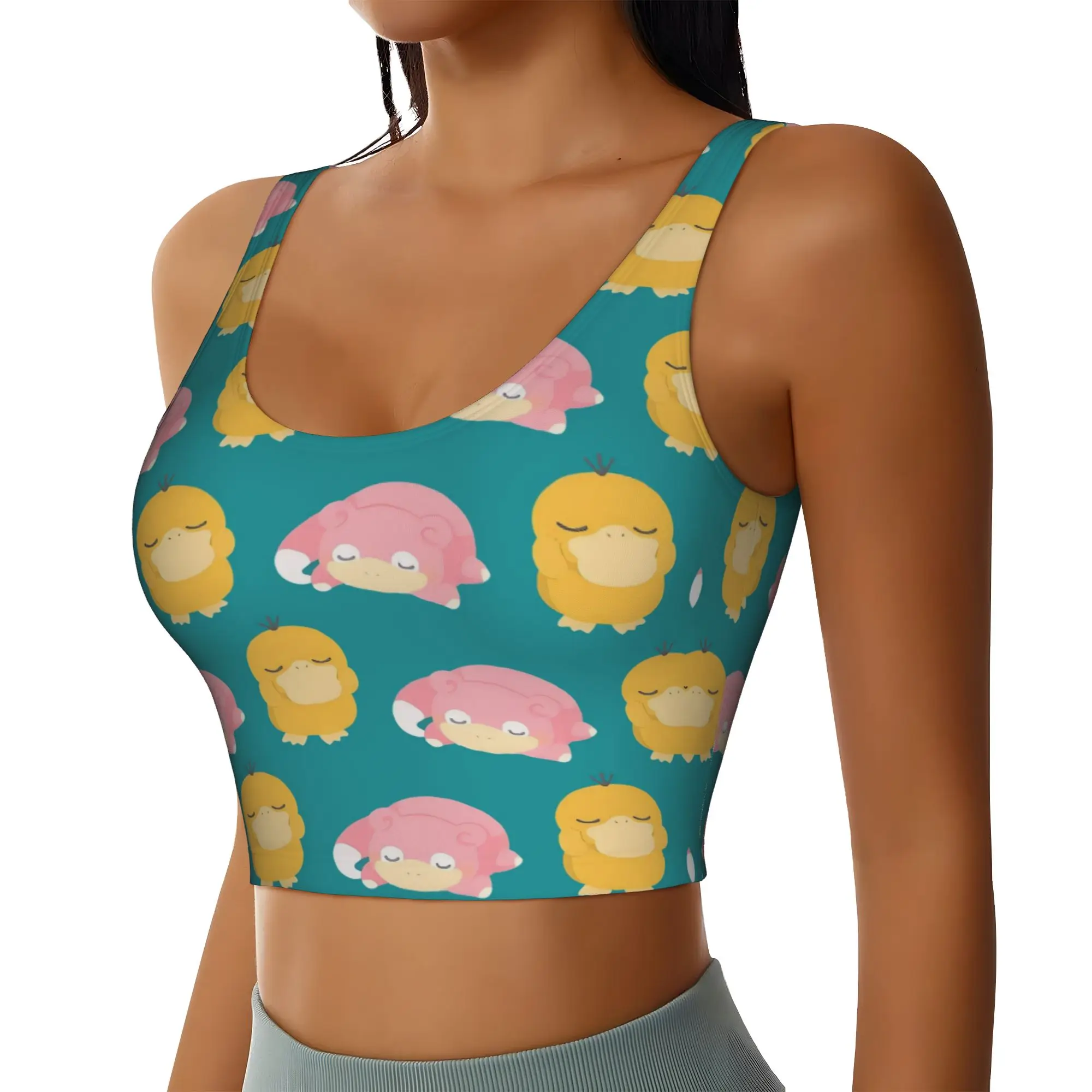 Custom P-Psyducks Workout Crop Tank Tops for Women Duck Anime Yoga Sports Bras