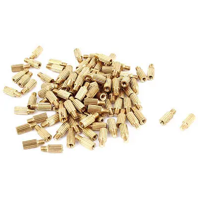 100Pcs M2 Male to M2 Female Thread Grooved Brass Pillars Standoff M2X6+3