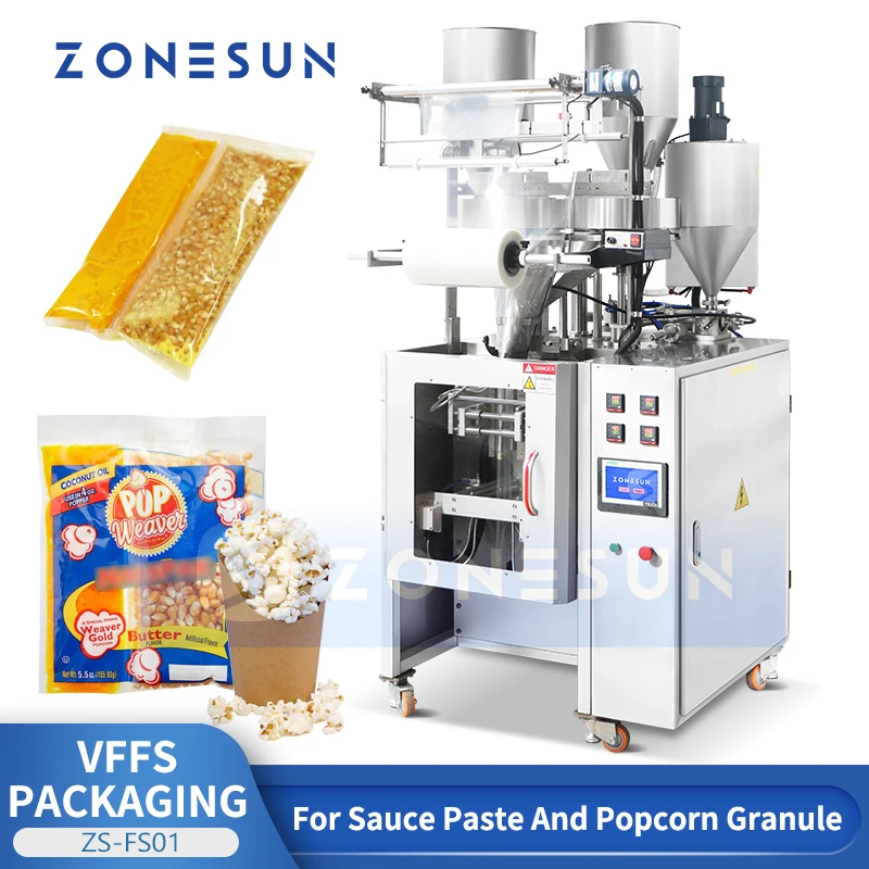 ZONESUN VFFS Packaging Machine Vertical Form Liquid Granule Popcorn Oil Salt Sugar Single Pack Filling Sealing Equipment ZS-FS01