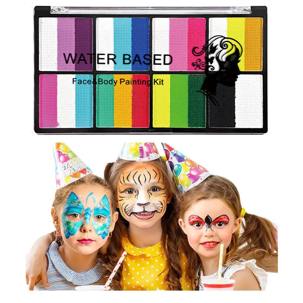 水溶性レインボーパレット子供用顔体ボディハロウィンメイクアップ顔顔料ペイント、メイクアップステージペイントT5C0