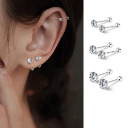 1Pair 925 Sterling Silver Bead Screw Stud Earrings for Women Men Simple 3-6mm Round Cubic Zirconia Ear Body Piercing Jewelry