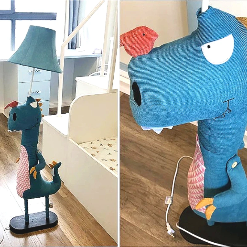 T-rex Floor Lamp Bendable Kid\'s Room Corduroy Fabric Floor Light Cartoon Dinosaur Living Room Lighting Standing Reading Light