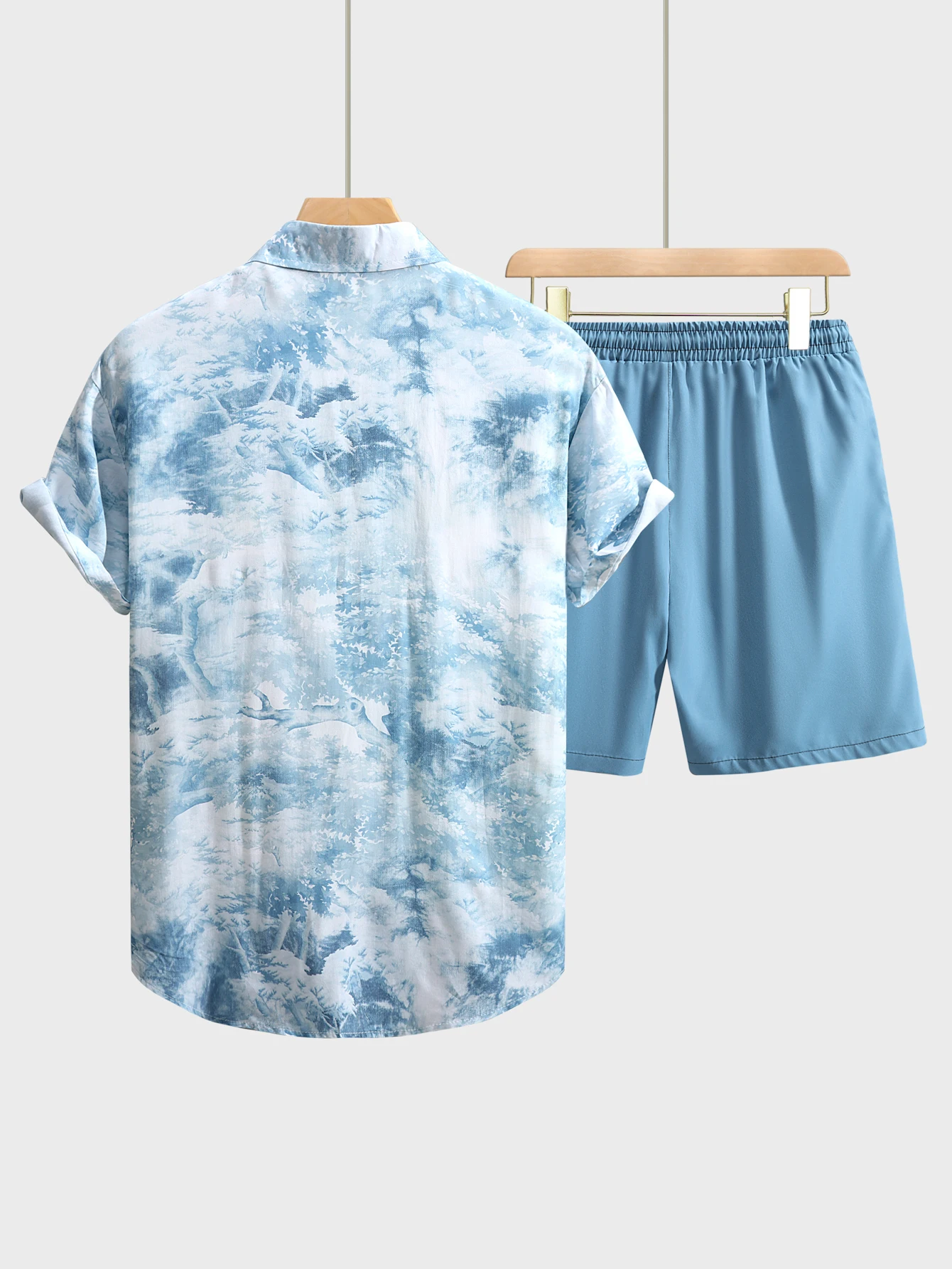 Conjunto de dos piezas para hombre, camisa de manga corta con botones, pantalones cortos estampados, ropa informal de playa, Verano