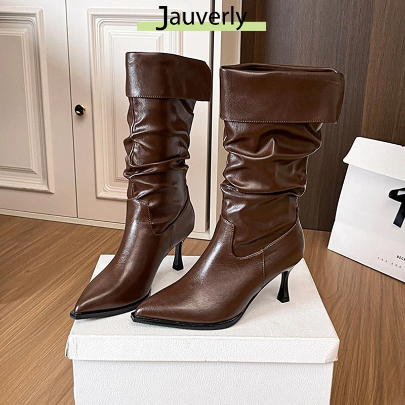 

2025 Sexy Women High Boots Fashion Pointed Toe Stiletto Heel Long Boots Ladies Elegant Knee High Boots Shoes Botas De Mujer