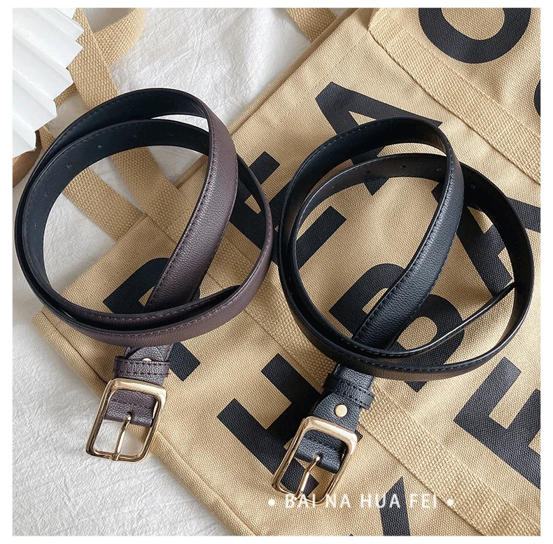 Women's Black Leather Belt Versatile High-End Retro Style Casual Waist Accessory for Jeans Summer Student Fashion