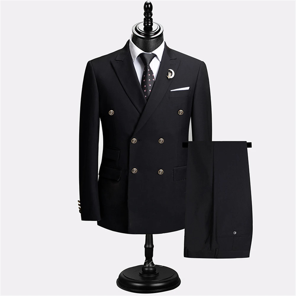 Conjunto de terno de duas peças masculino de ajuste fino, blazer de lapela entalhada, calças ajustáveis na cintura, smoking formal duplo breasted