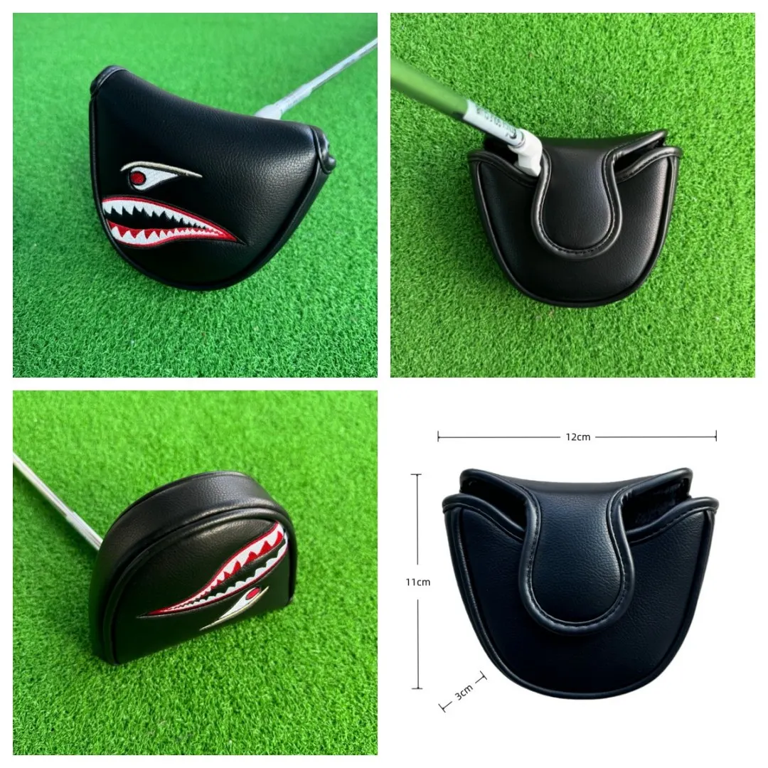 Black Shark Embroidery Golf Club Mallet Putter Head Cover Magnetic Closure Golf Headcovers