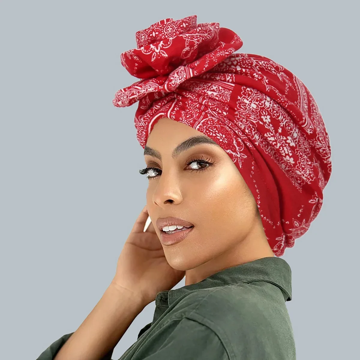 

African Printed Big Flower Turban Hat Muslim Women Fashion Flower Hat All Kinds Of Popular Multifunction Wrap Head Ethnic Caps