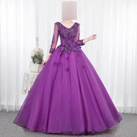 Anpassad Lila Balklänning Dam Aftonklänningar V-ringad Applikationer Balklänningar Formella Vestido De Noche Aftonklänningar 10 best sales lila balklänning - №3