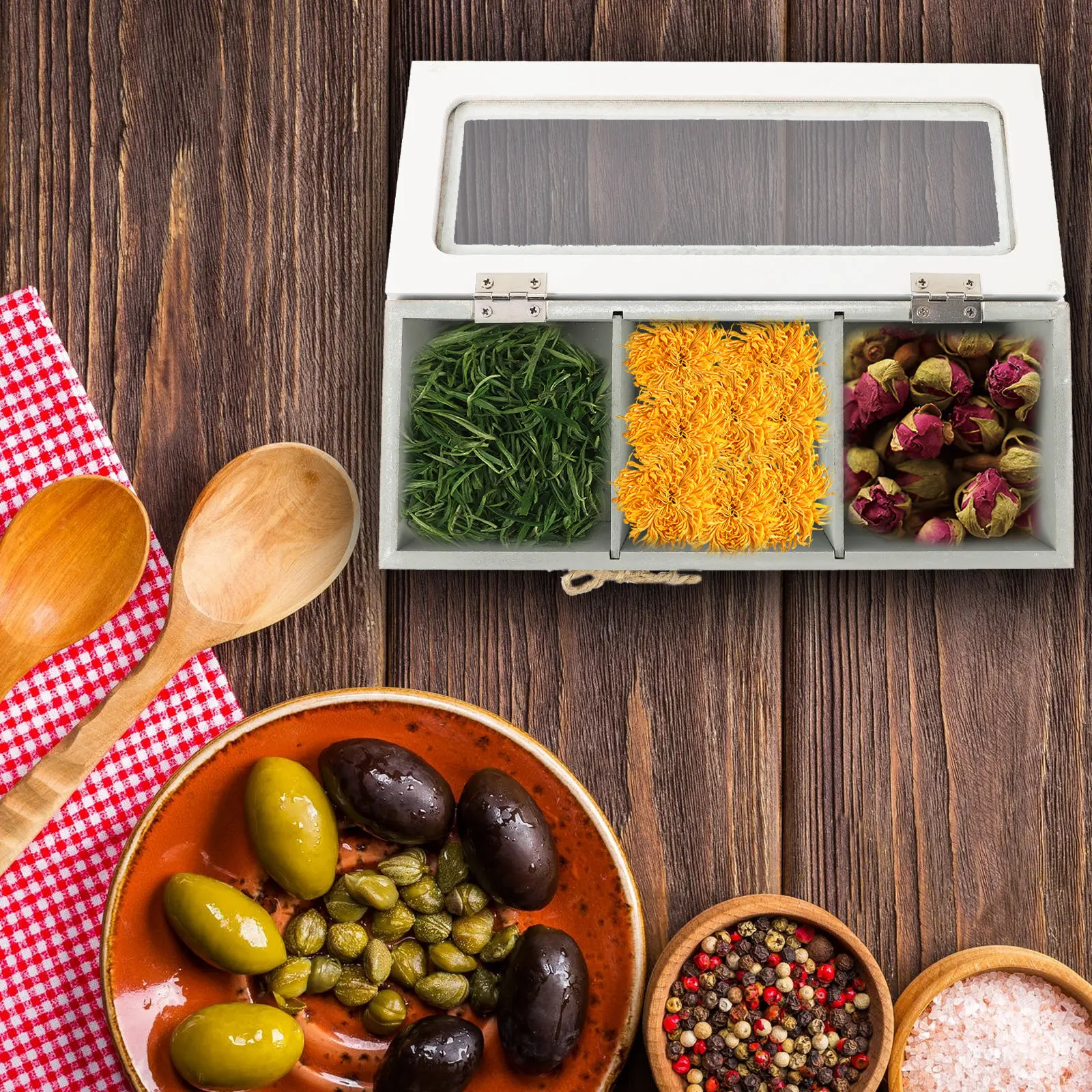 

1Pcs Vintage Wooden Tea Jewelry Storage Box Retro Organizer Home Sundries Container Creative Storage Case