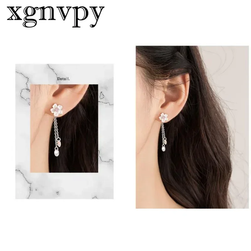 Xgnvpy-Boucles d'oreilles en forme de conium rose contre-indiqué, sans fleur, deux formes de fleurs dégradées, longs pompons, petites filles fraîches et douces