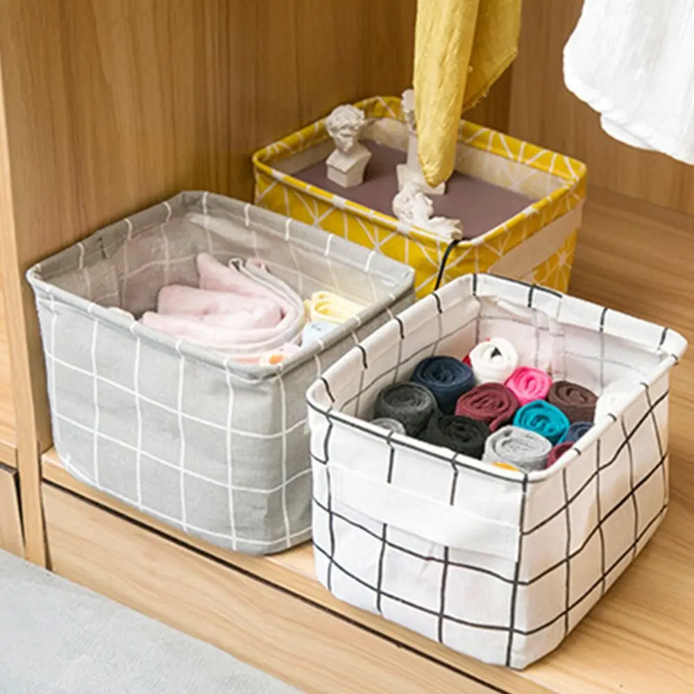 Folding for Home Office Cotton Linen Desktop Storage Box Cosmetic Book Organizer Storage Basket Underwear Storage Box