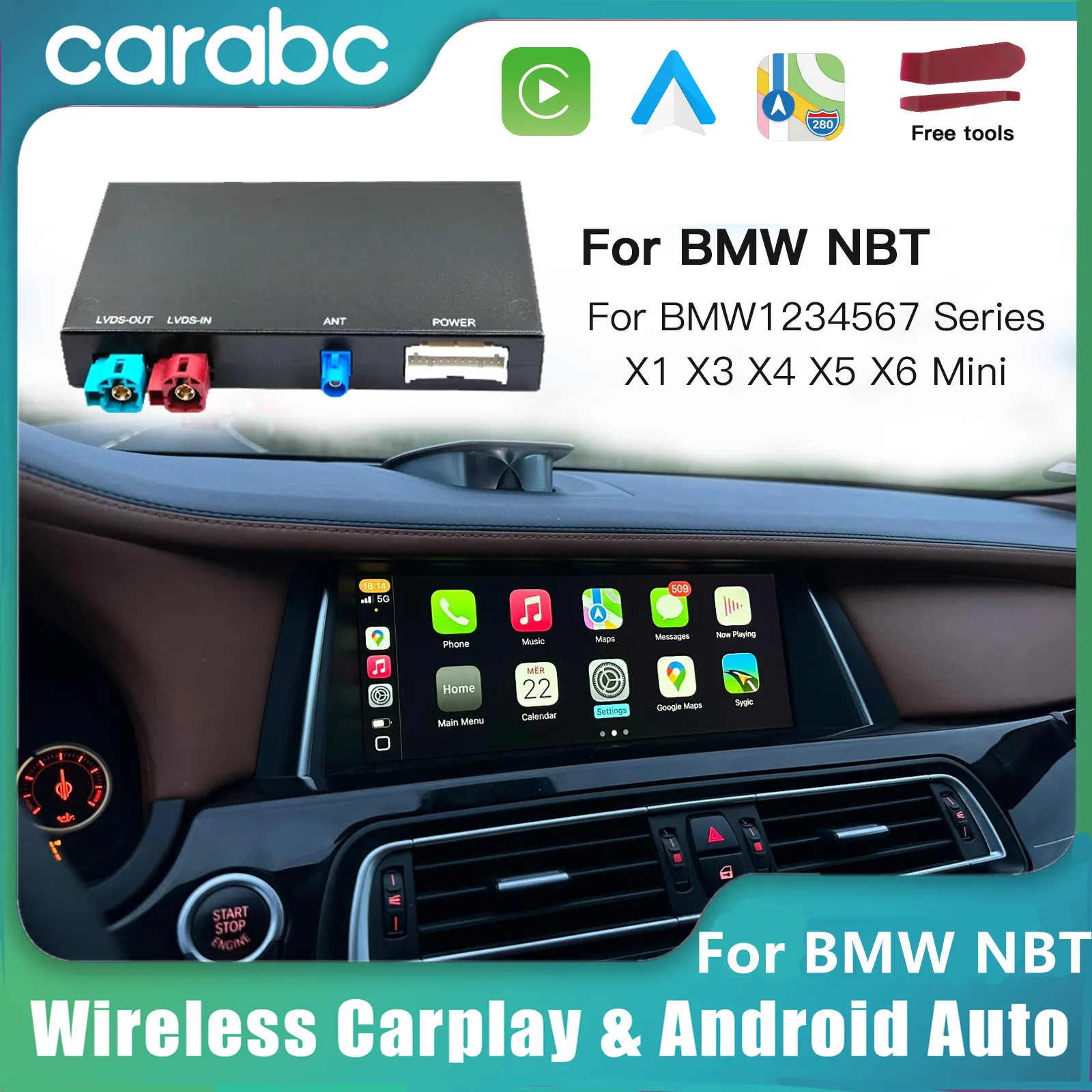 

CARABC Wireless Carplay for BMW F10 F01 X5 E70 X3 F25 F30 F31 F20 F21 MINI NBT System Android Auto OEM Integration Module