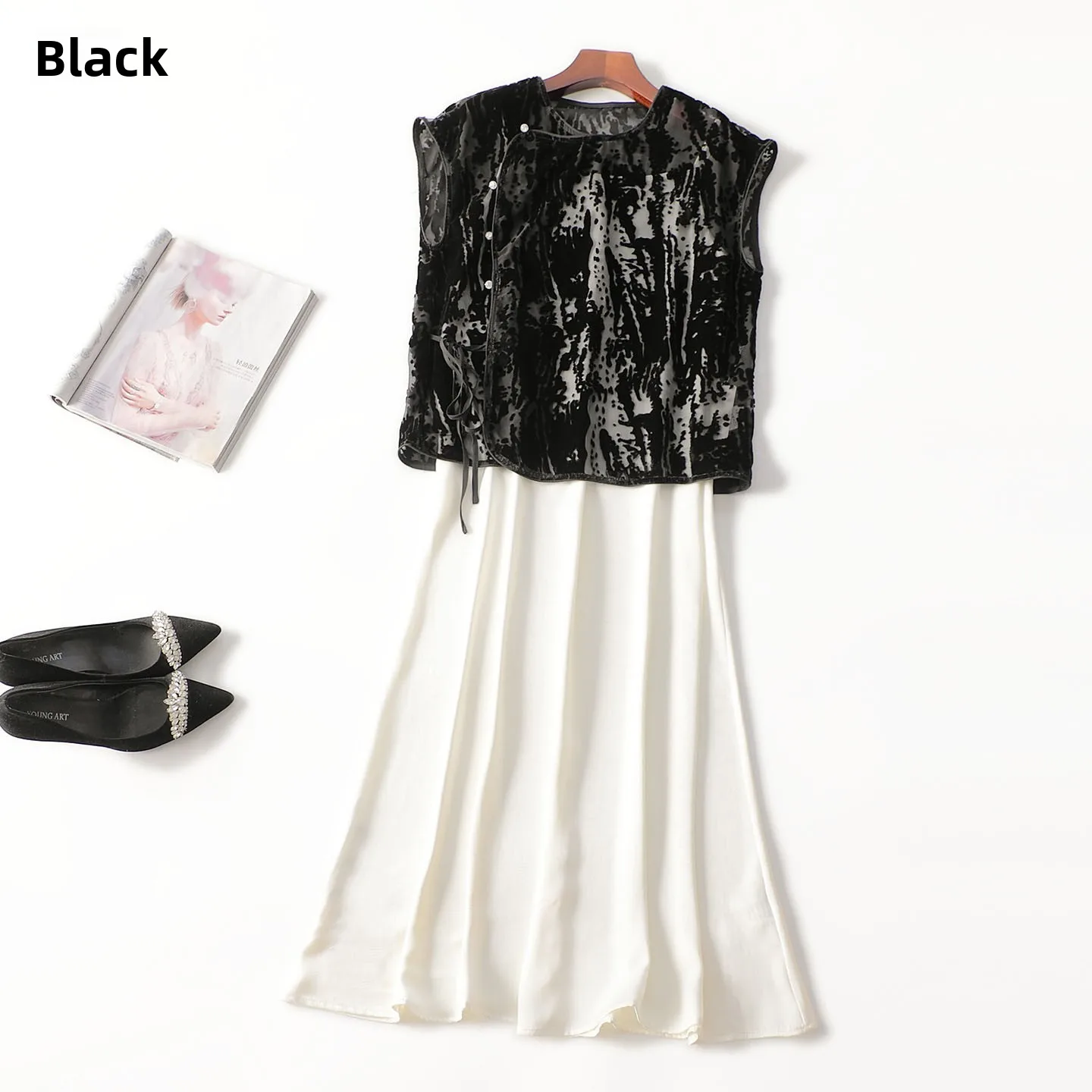 Elegancki Nowy Damski Zestaw Długiej Spódnicy Svel Round Ne w Stylu Starożytnych Chin, Modny Strój do Pracy, Letni Komplet