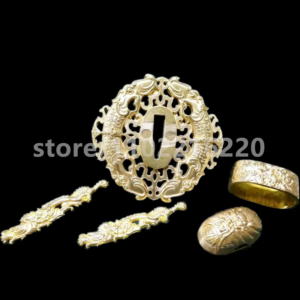 

Изысканная медная латунь Tsuba, защита для рук, медь Fuchi Kashira Menuki для настоящего японского японского самурая, катаны, меча, фитинги