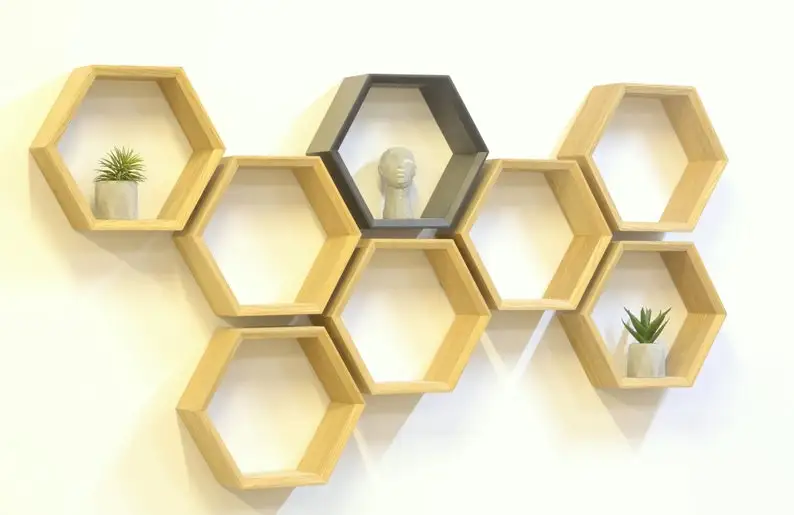 Modern Wooden Hexagonal Ledge Honeycomb Floating Storage Shelf Halloween Christmas Handmade Eco-friendly Home Decor