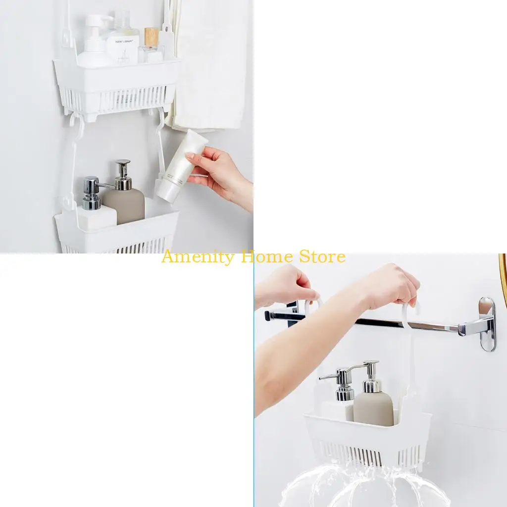 F26C Sundries Hanging Basket Storage Drain Bag Shower Baskets with Hook Makeup for Kitchen Bathroom