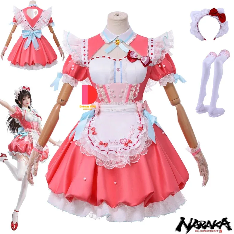 

Game Naraka: Bladepoint HuTao Cosplay Anime New Costume Comic Con Role Play Hot Pink Lolita Dress Wig for Women Adult Halloween