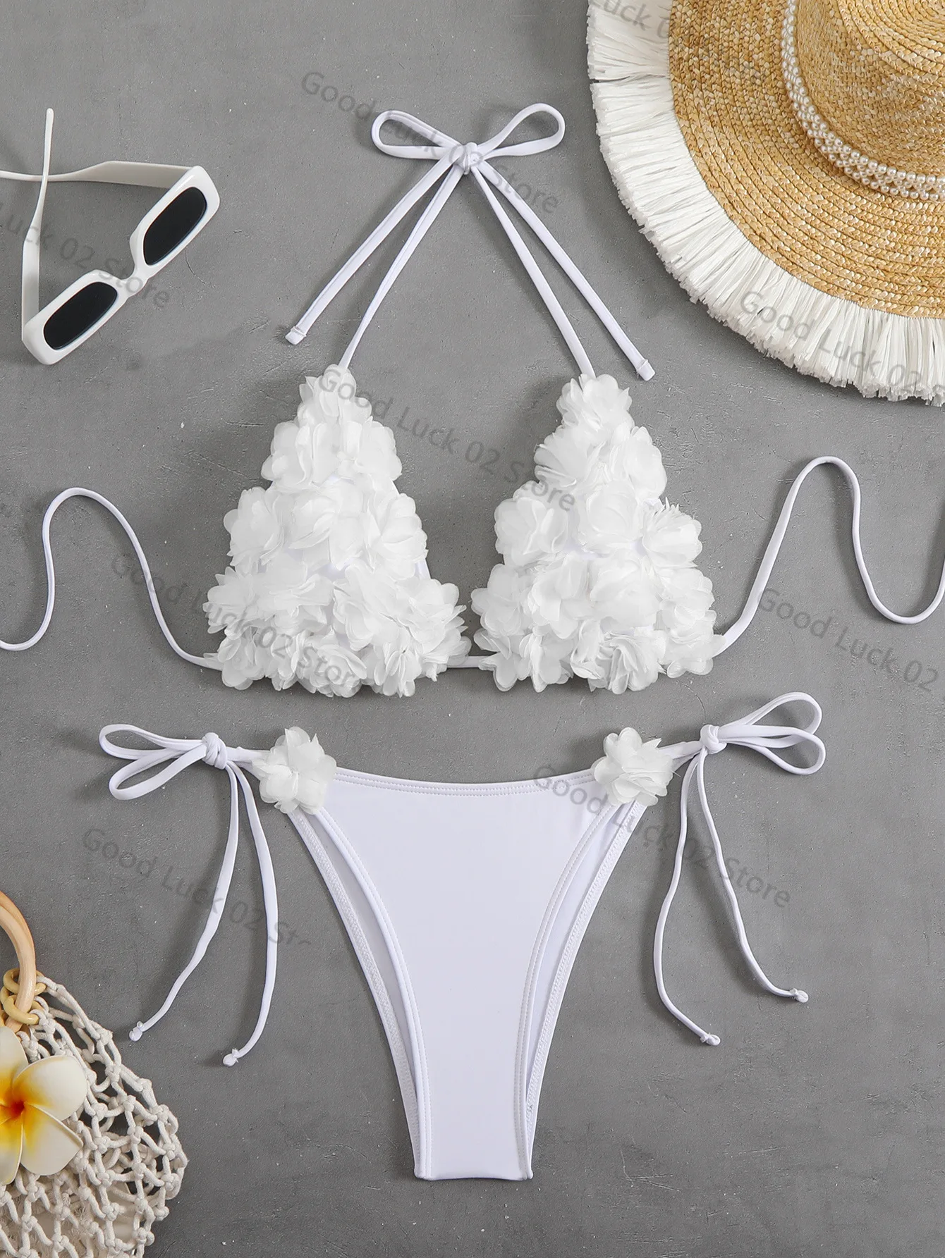 2025 novo sexy micro cintura baixa conjuntos de biquíni sólido banho feminino maiô com tiras brasileiro floral beachwear maiô biquini