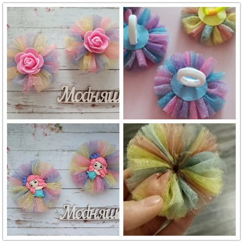 6cm Rainbow Gradient Tulle Ribbon Roll DIY Handmade Craft Hair Ornament Baking Decoration Craft Glitter Mesh Fabric Supplies