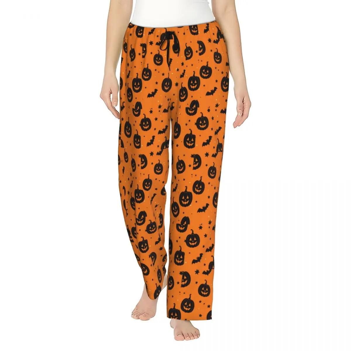 Spooky Pumpkin Halloween Cartoon Women's Loungewear pants with Pockets Pyjama Pants Dorm Pajama Bottoms