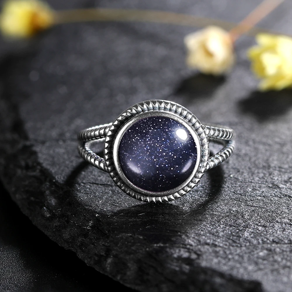 Unisex 10mm Natural Labradorite Ring in 925 Silver