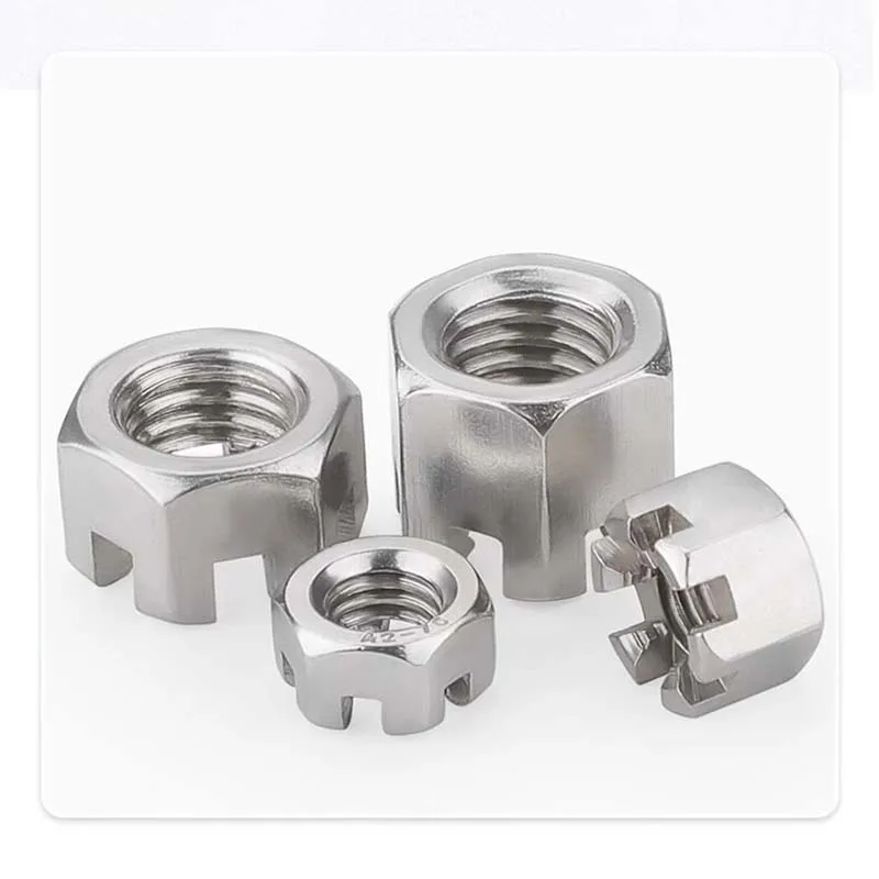 2-5Pcs GB58 304 Stainless Steel M6 M8 M10 M12 M14 M16 Hexagon Slotted Nut Castle Crown Slotted Thin Nuts