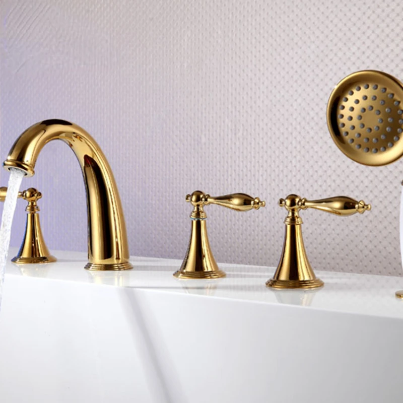 deck mounted gold 5 holes bathroom bathtub faucet