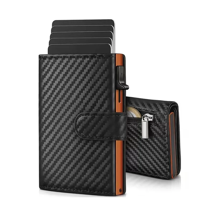 Schlanke RFID-blockierende Herrenbrieftasche mit Pop-up-Kartenhalter Automatisches Kreditkartenetui
