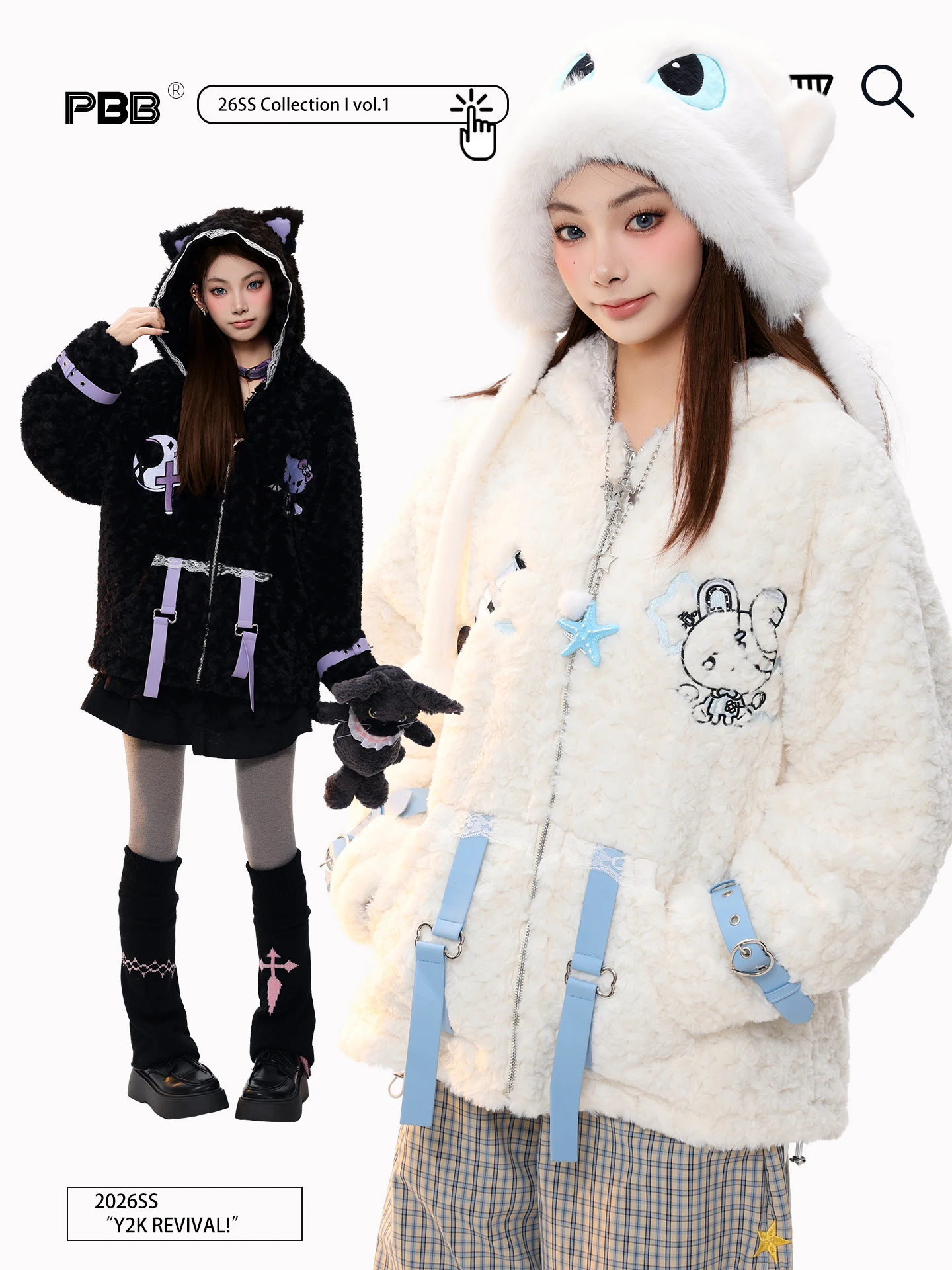 

Женская теплая зимняя куртка PBB Gentle Rabbit из утепленного хлопка с вышивкой, с капюшоном и ушками, на хлопковой подкладке