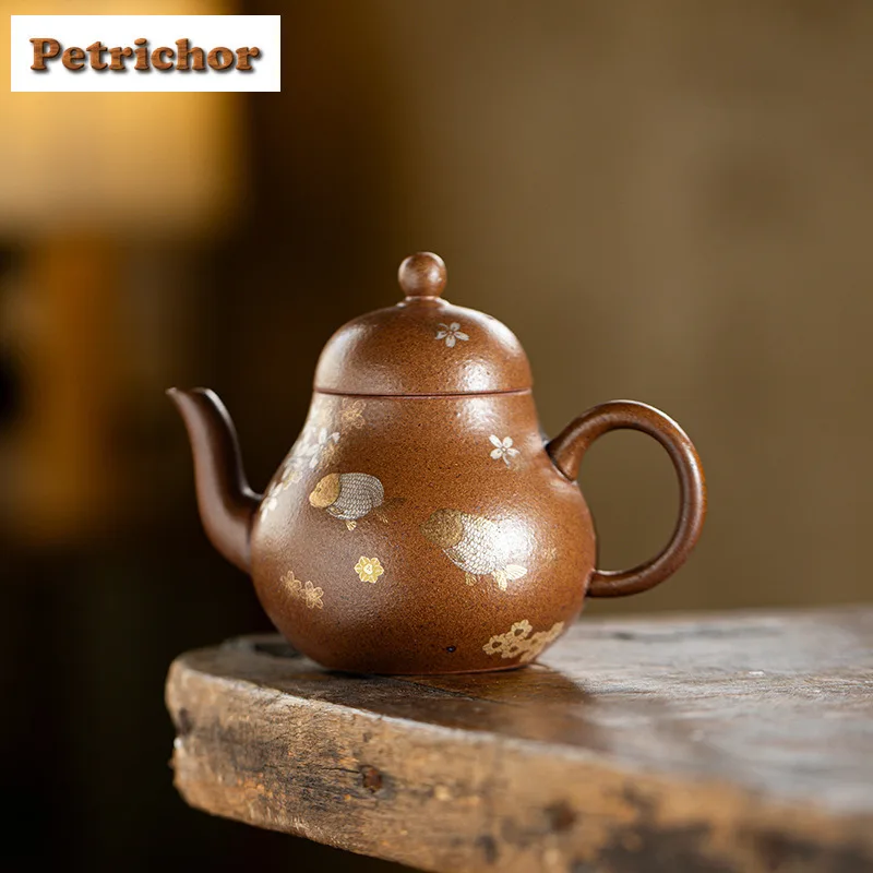 

200ml Goldfish Sauce Glaze With Pot Bearing Holder Teapot Zen Tea Infuser Pot Tea Maker Kettle With Ball Hole Teaset Decoration
