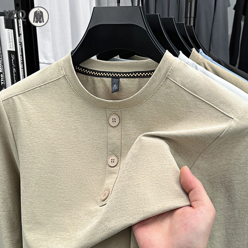 Men's Henley Neck Long Sleeve Shirt With Three Button Placket Soft Fabric Casual Pullover