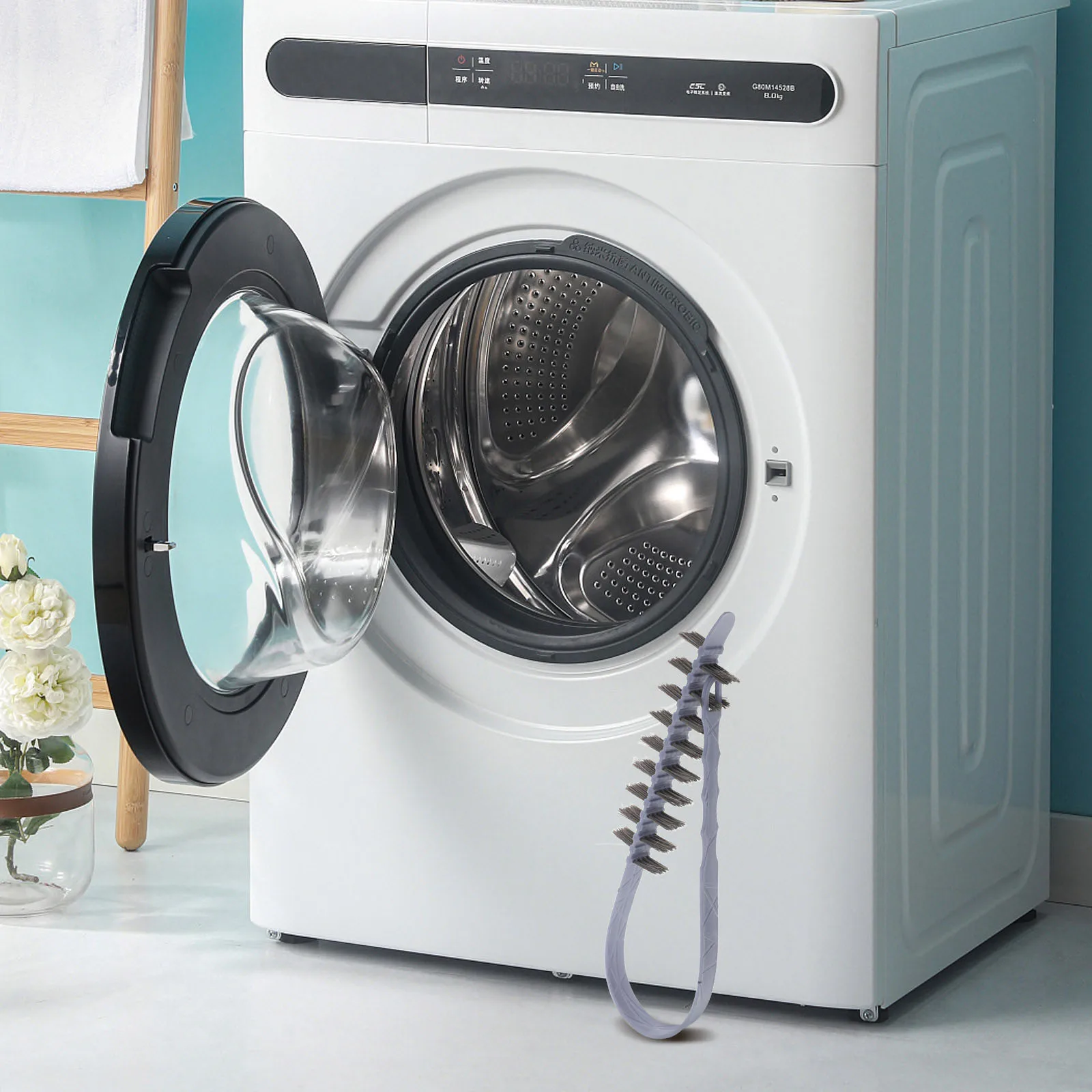 

Washing Machine Cleaning Brush Portable Long Handle Soft Bristles Crevice Cleaner Sink Bathroom Shower Household Straws Grey Car