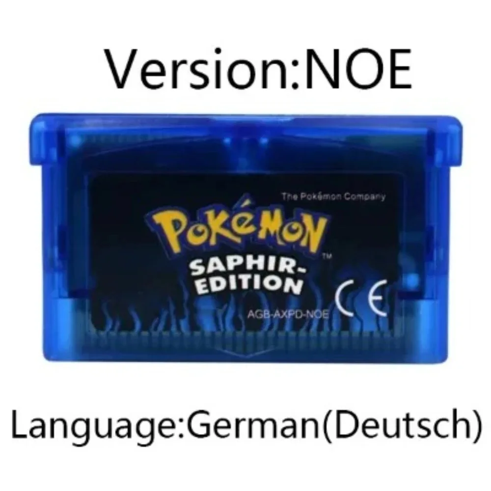 NOE Cartucho de jogo GBA de 32 bits Cartão de console de videogame Pokémon Serise para fãs de GBA NDS Pokémon SAPHIR RUBIN Idioma alemão