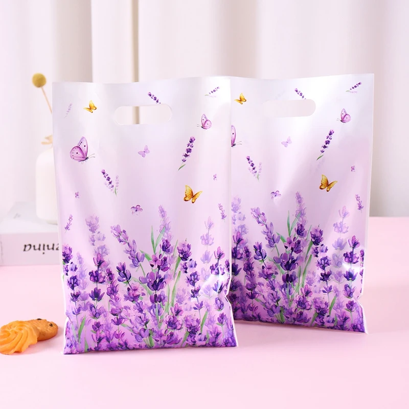 10/20/50 Stück Lavendel-Geschenktüten mit Blumenmuster, Schmetterling, Süßigkeiten-Tragetaschen für Hochzeit, Geburtstag, saisonale Frühlings-Partyzubehör – Detail 3