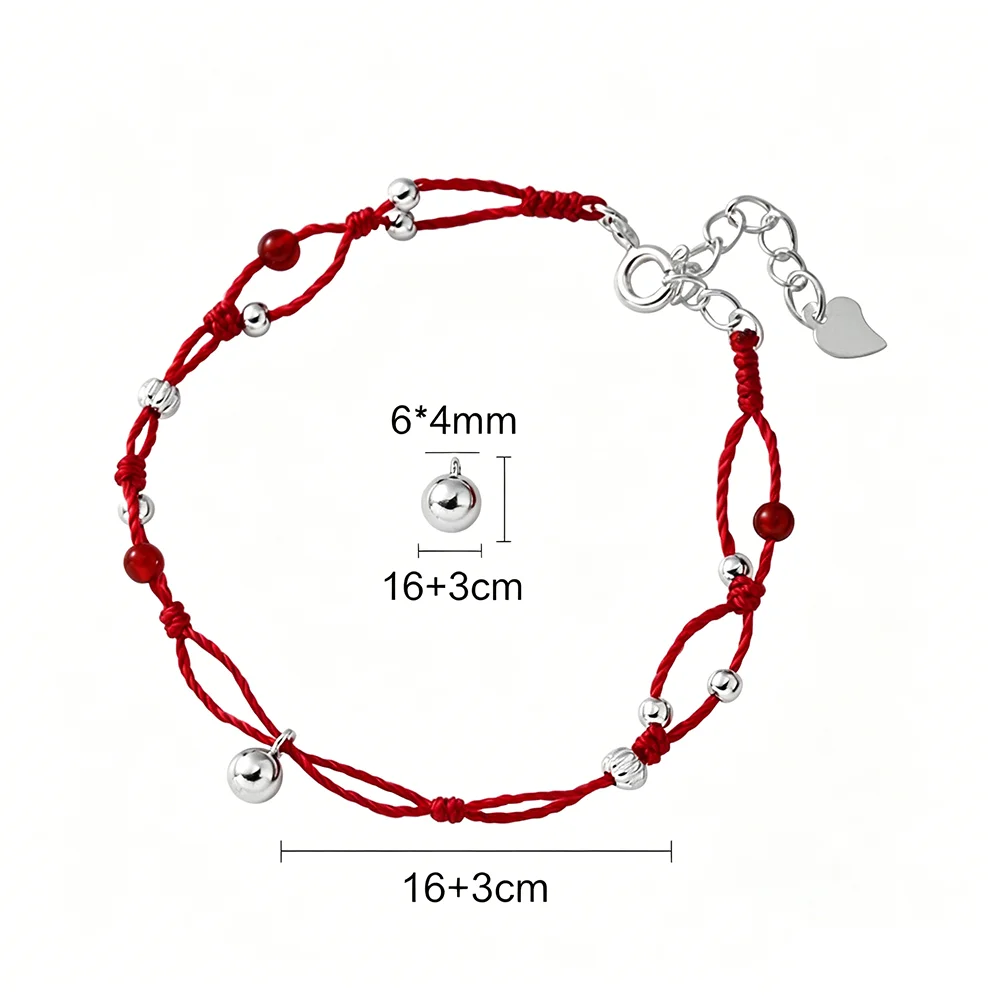 La Monada Red String Bracelet for Women 925 Silver Bead Adjustable Extension Chain Lucky Red Rope Charm Bracelet