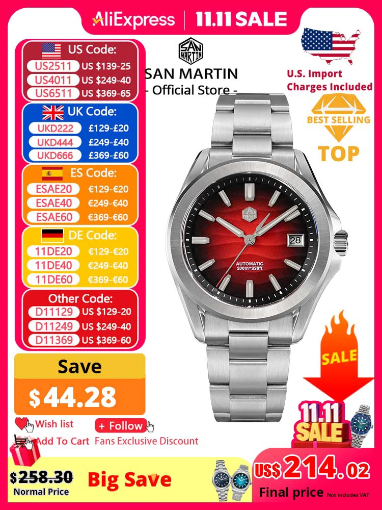 

San Martin New Gada Watch 39mm Desert Texture Men Dress Watch NH35 Automatic Mechanical Sapphire Waterproof 100m Luminous SN0129