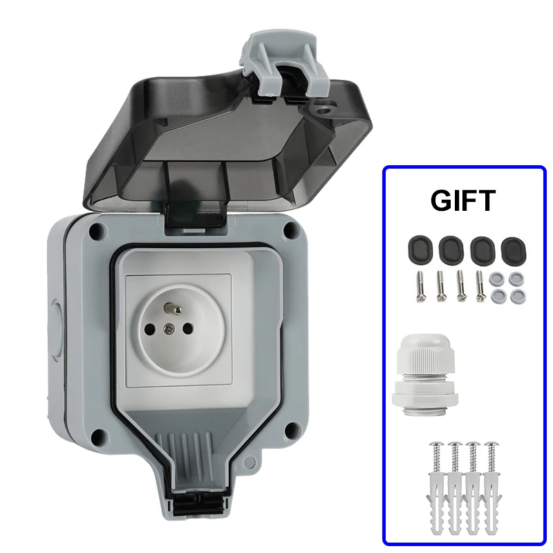 

Наружная настенная водонепроницаемая розетка IP66, защищенная от атмосферных воздействий и пыли розетка, французские розетки, уличная водонепроницаемая розетка 16A
