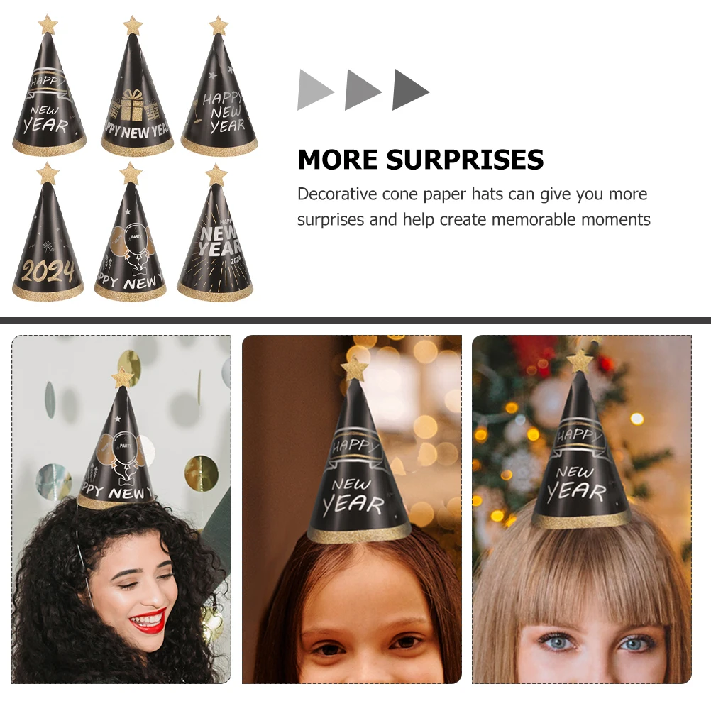 

12 Pcs New Year Paper Hat Party Adults for Colorful Has Eve Caps Cone Hats Years Shaped