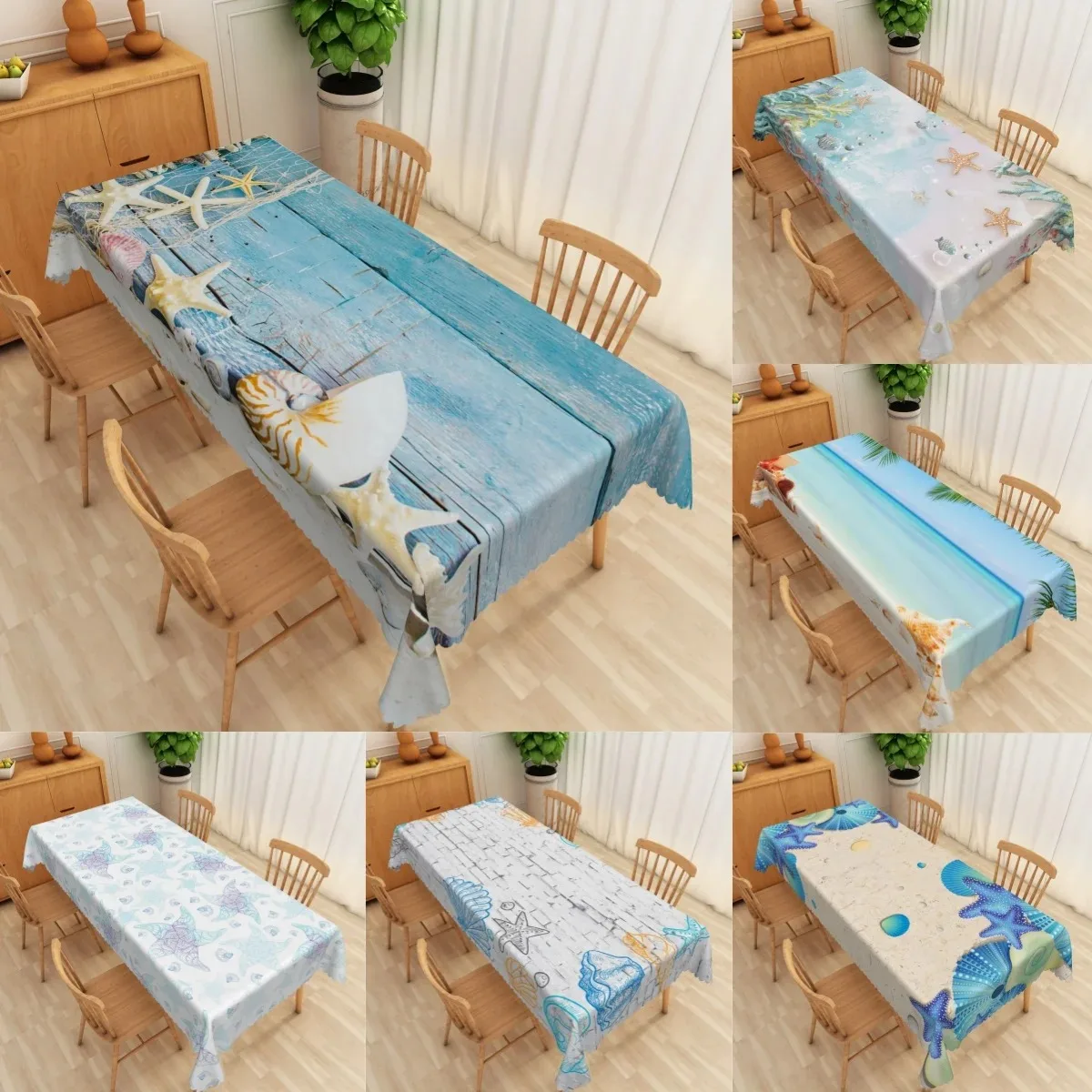 

2D Flat Printed Summer Tablecloth Waterproof Polyester Sand Sea Table Cover Outdoor Picnic Kitchen Dining Room Table Decor