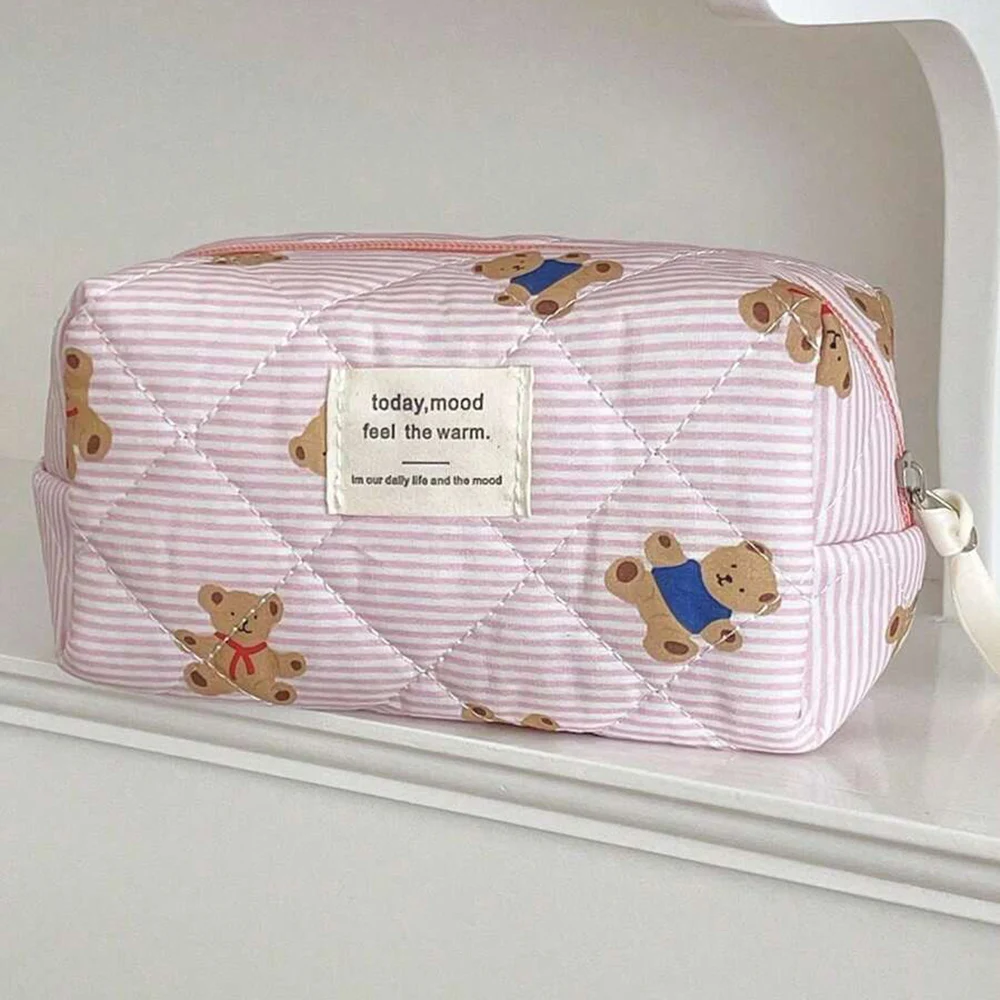 Cute Pink Bear Pattern Cosmetic Bag Back To School Wallet Pouch Portable Makeup Bag Brush Storage Clutch Pencil Case With Zipper
