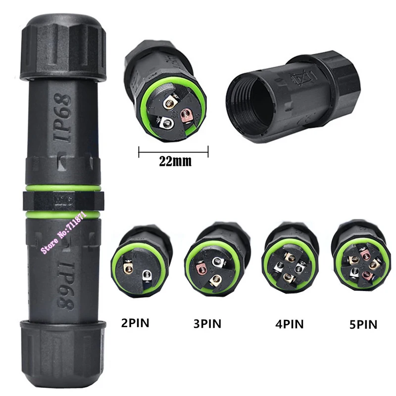 2 3 4 5 Pin Waterproof Junction Box Electrical Cable Line Adapter Connector solderless Waterproof Extension Cord Adaptor Jack　